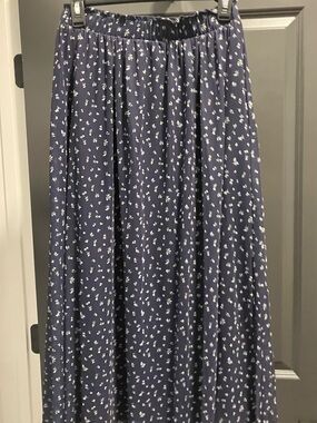 Navy Floral Skirt with Elastic Waist